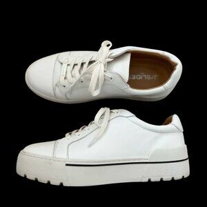 J/SLIDES Women's Genuine Leather Platform Sneakers, Size 7.5 White